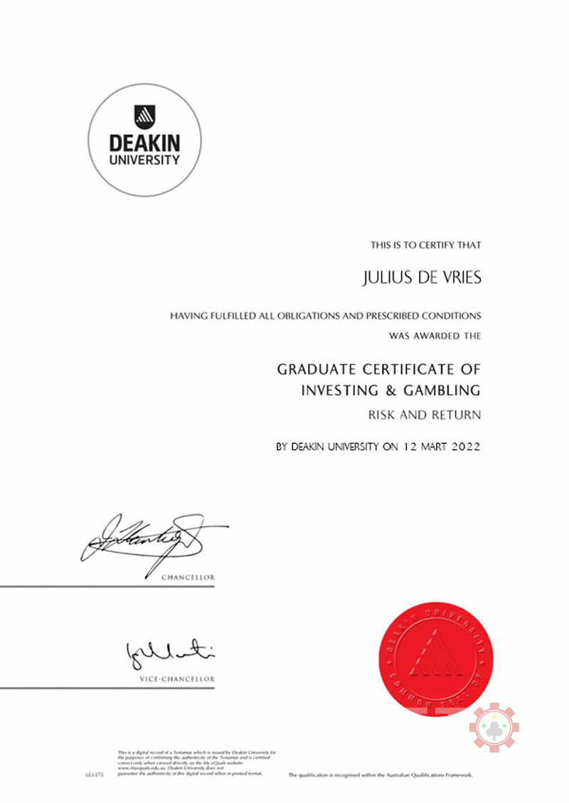 Julius de Vries - Certifikován na Deakin University