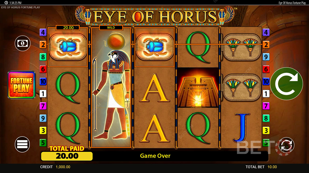 Vyhrajte 50 000x svou sázku v Eye of Horus Fortune Play Online Slot!