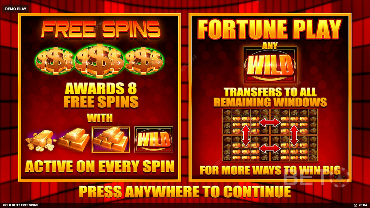 Vysvětlení bonusových funkcí v Gold Blitz Free Spins od Blueprint