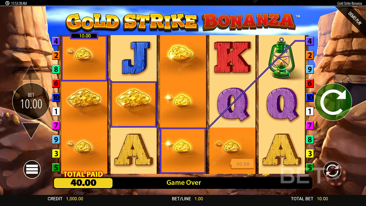 Vyhrajte 2 500x svou sázku v Gold Strike Bonanza Fortune Play Slot Machine!
